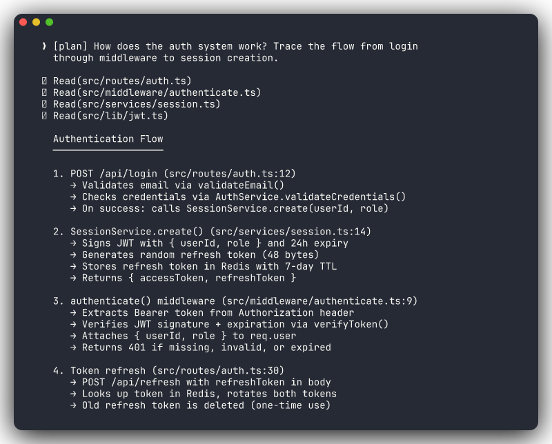 Plan mode exploring the authentication system