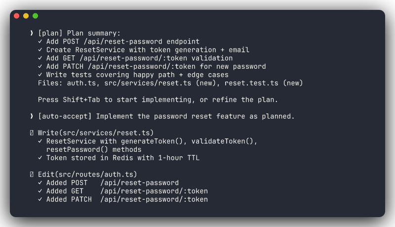 Transitioning from plan mode to implementation
