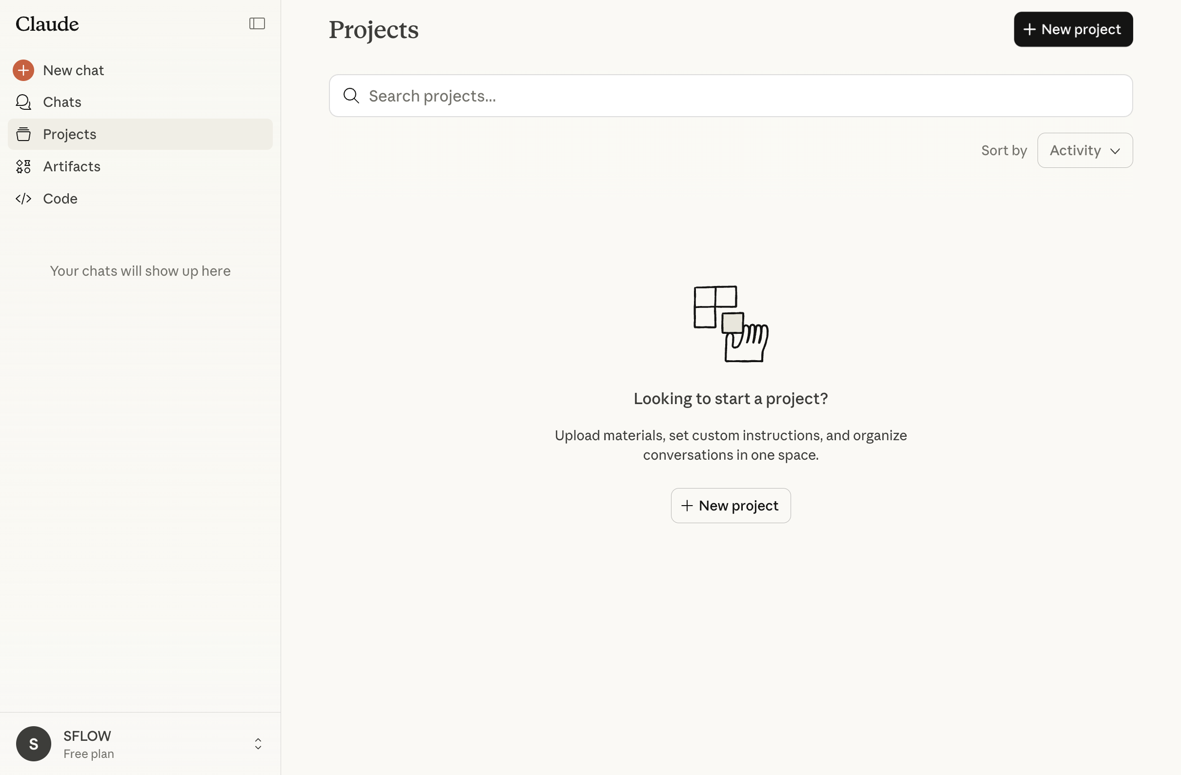 Creating a new project in Claude
