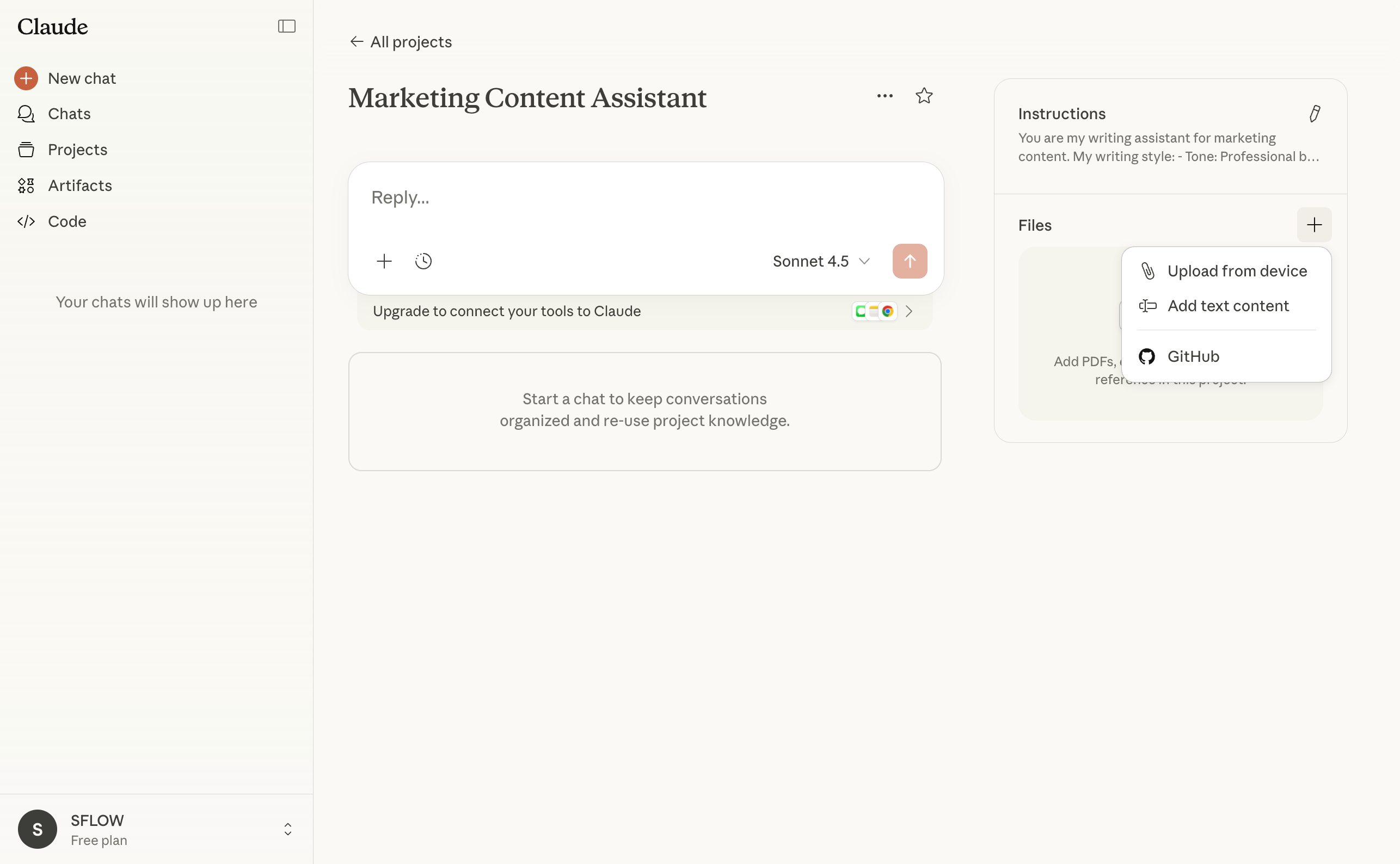 Uploading files to a Claude project