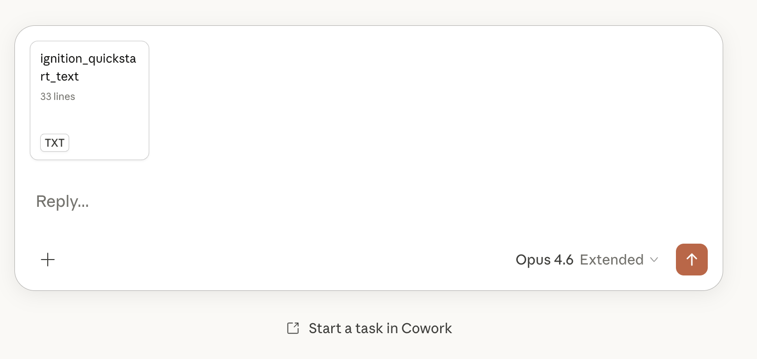 Quickstart prompt attached to a new chat as a text file
