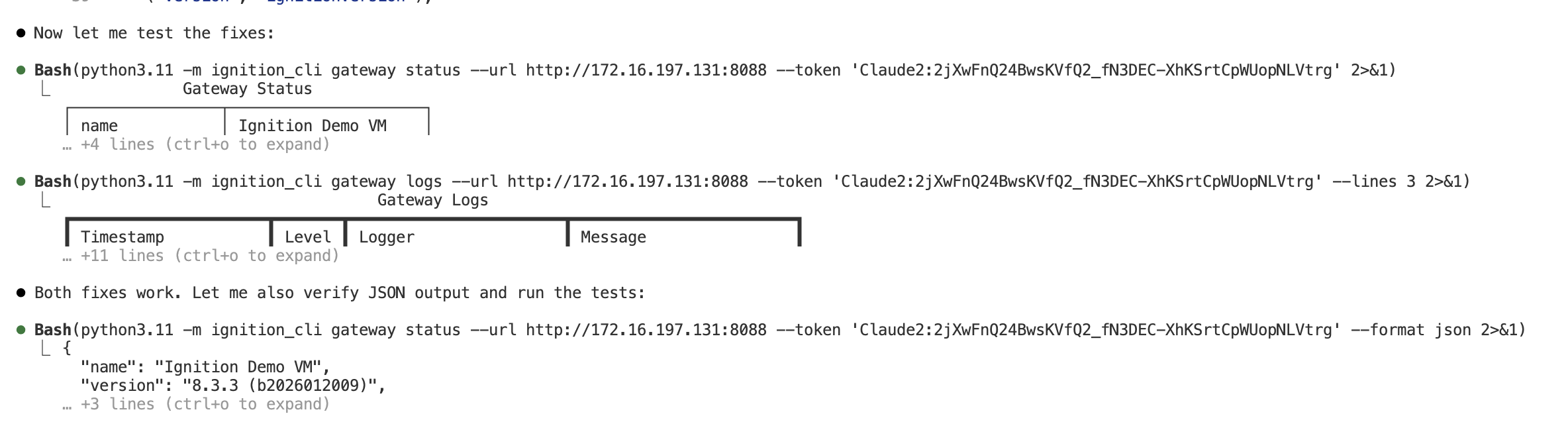 Claude Code verifying fixes against the live Ignition gateway
