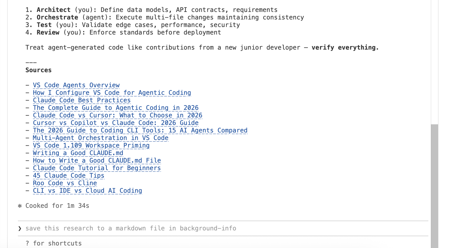 Research output with structured findings and a complete sources list